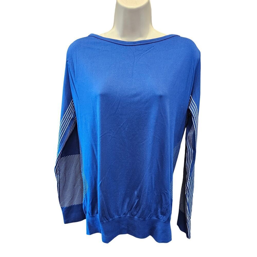 Nike Women's Dri-Fit Epic Crew Knit Training Shirt L BLUE ruched bottom active
